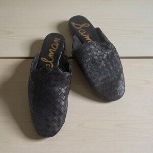 SAM EDELMAN Black Leather Woven Mules Flats Size 6